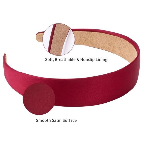 10 Pack Satin Headbands 1.3 Inch Wide Red White Black Pink Purple Headband - Picture 3 of 7